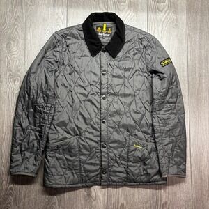Barbour Liddesdale Track Quilt Jacket Mens Small Grey Corduroy Collar